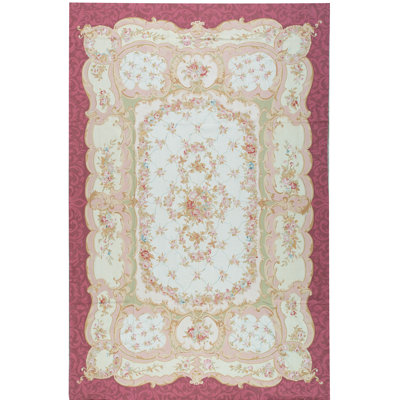 Hand-Knotted High-Quality Beige and Wine Area Rug