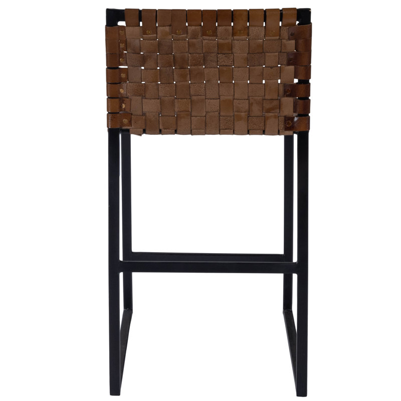 Butler Urban Brown Woven Leather Bar Stool, Counter Stool (25" Seat Height), Dark Brown/Black