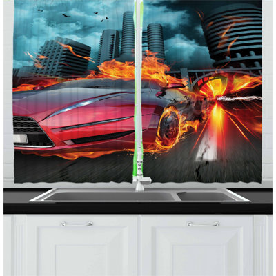 Cars 2 Piece Kitchen Curtain