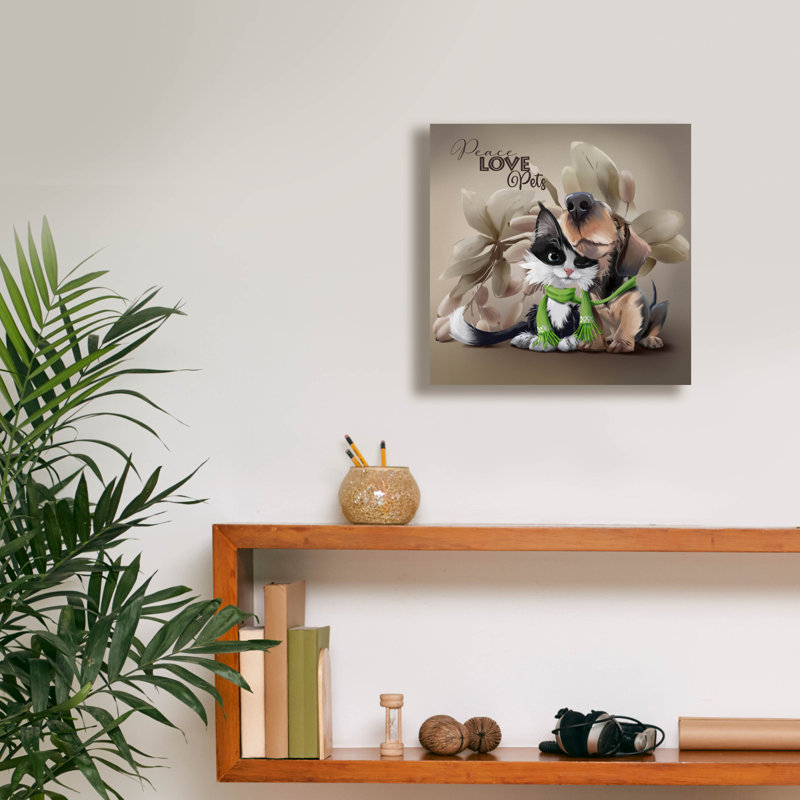 «Epic Graffiti» Sly Kitten And Happy Puppy »par Kajenna, art mural sur toile, 12 po x 12 po, H 12 po x l 12 po