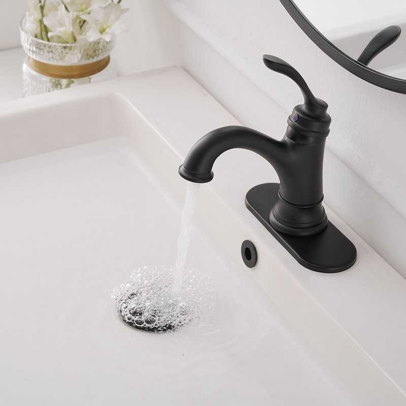 Robinet pour salle de bain à poignée simple avec drain, Noir mat