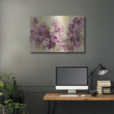 Art mural en métal luxueux «Pink and Green Bloom» par Silvia Vassileva