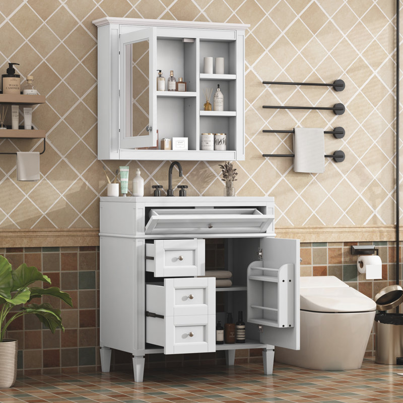 Modern Bathroom Storage Cabinet with 2 Drawers and a Tip-out Drawer