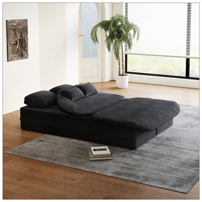 2-in-1 Foldable Sofa, Convertible Sleeper Foam Sofa Bed with Multi Functional Blanket, Corduroy Floor Folding Sofa for Living Room and Bedroom
