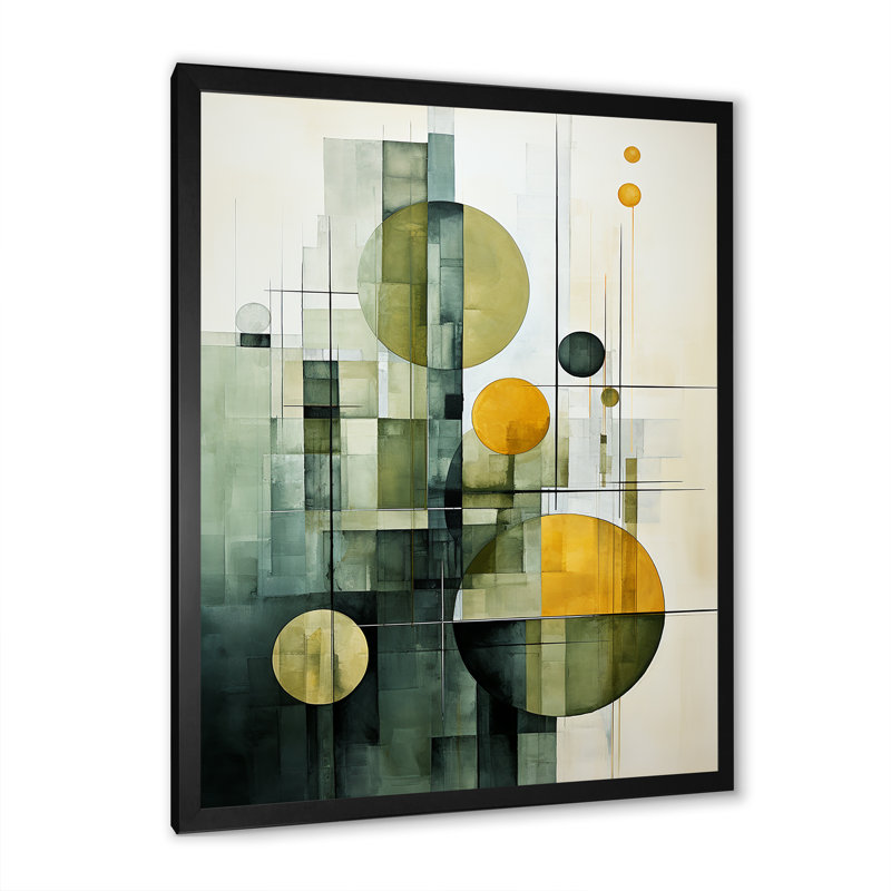 Olive Orbits Abstract Shapes I - Formes abstraites, impressions sur toile, Cadre simple noir, H 40 po x l 30 po x P 1,5 po