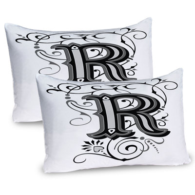 Ambesonne Letter R Pillow Sham 2 Pack Antique R Typography Black Grey White -  pil-2_44614_36x20
