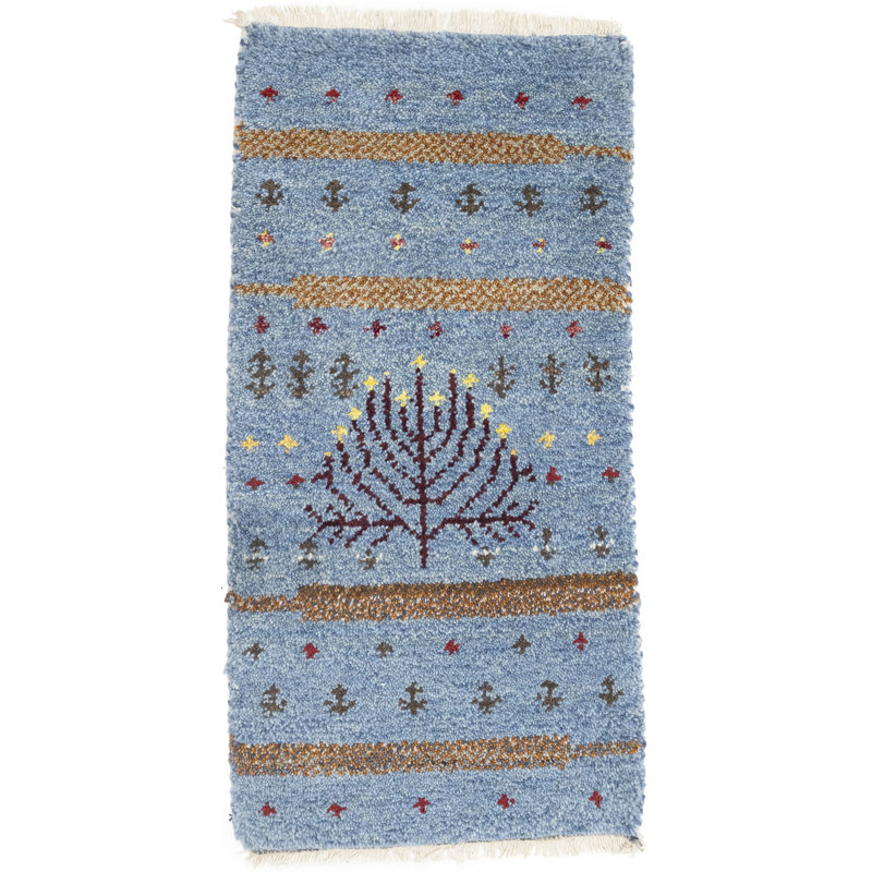 Tapis oriental bleu Indo-Gabbeh 1 pi 4 po x 2 pi 