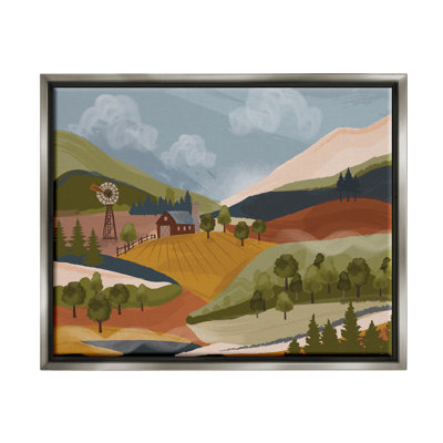 Rolling Country Hills Farm Scenery by Lisa Perry Whitebutton - Floater Frame Graphic Art on Canvas