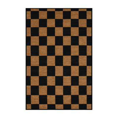 Machine Washable Checkered Black Area Rug