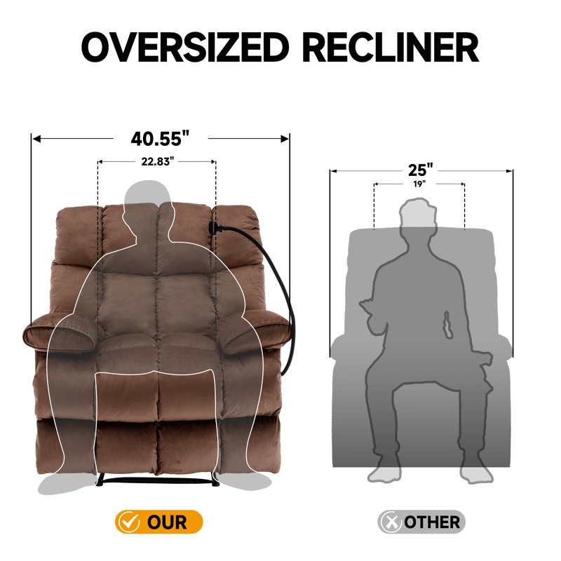 40.55'' Wide Oversized Recliner, Manual Recliner Adults Soft Overstuffed Arms And Back,Velvet Recliner Chair,Big Recliner Chairs for Adults 400LBS, Extra Wide Recliners, Large Recliner Chair for Living Room, Bedroom (set Of 2)-Brown