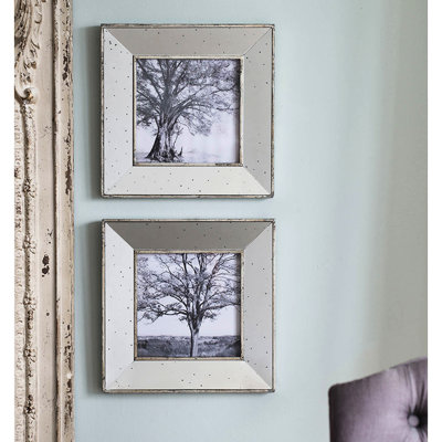 S/2 15X15" Vintage Silver Reflective Frames: Mirrored With Speckles, Ideal For Art And Image Exhibition Picture Frame Pair: Speckles Print Showcase
