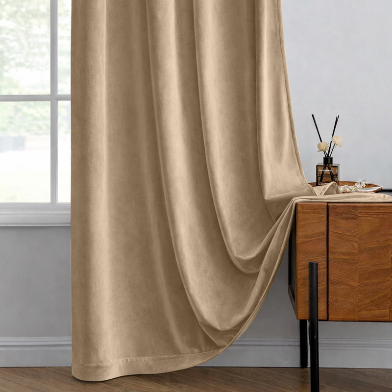 Heavy Crushed Ready Made Velvet Eyelet Curtains (Set Of 2), 228cm Width x 228cm Height, Beige