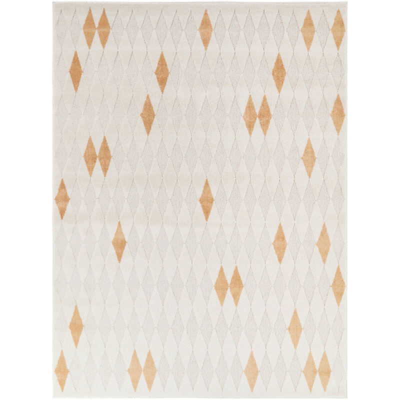 Temela Cream/Orange Boho Diamond Area Rug, Cream/Orange, 7'10" x 10'