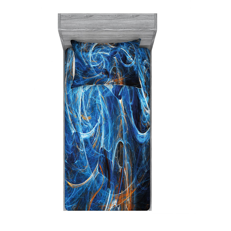 Twin XL Blue and Orange Microfiber Sheet Set with Abstract Print