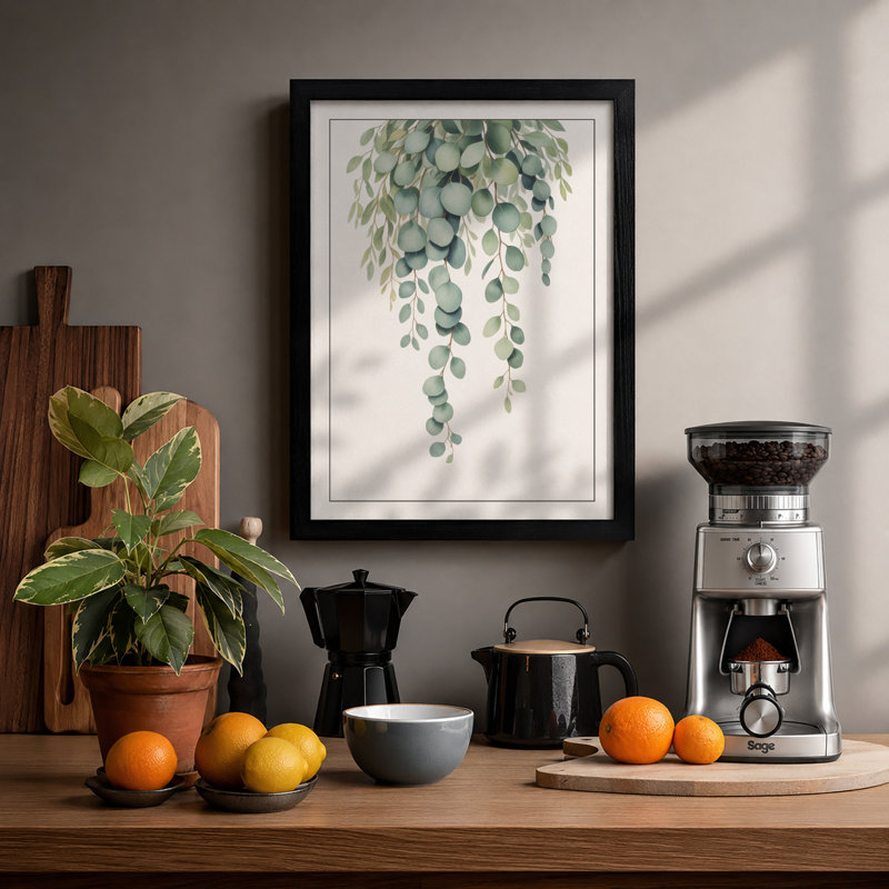 Weeping Eucalyptus Botanical - Framed Print, A2 - 59.4 x 42.0 cm, Black