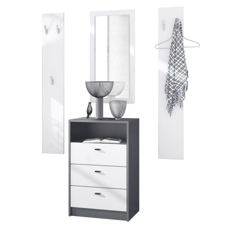 Delon 6 Pieces Hallway Set, Matte Anthracite/Matte White