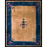 Antique 1930s Room Size Rectangle Wool Ivory Chinese Knotted - Art Deco Rug