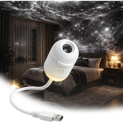 Veilleuse projecteur galaxie 2 en 1 avec 12 films de projection coulissants, luminosité réglable, rotation à 360° et alimentation USB, idéale pour la décoration de la voiture et de la chambre, pour adultes et enfants.