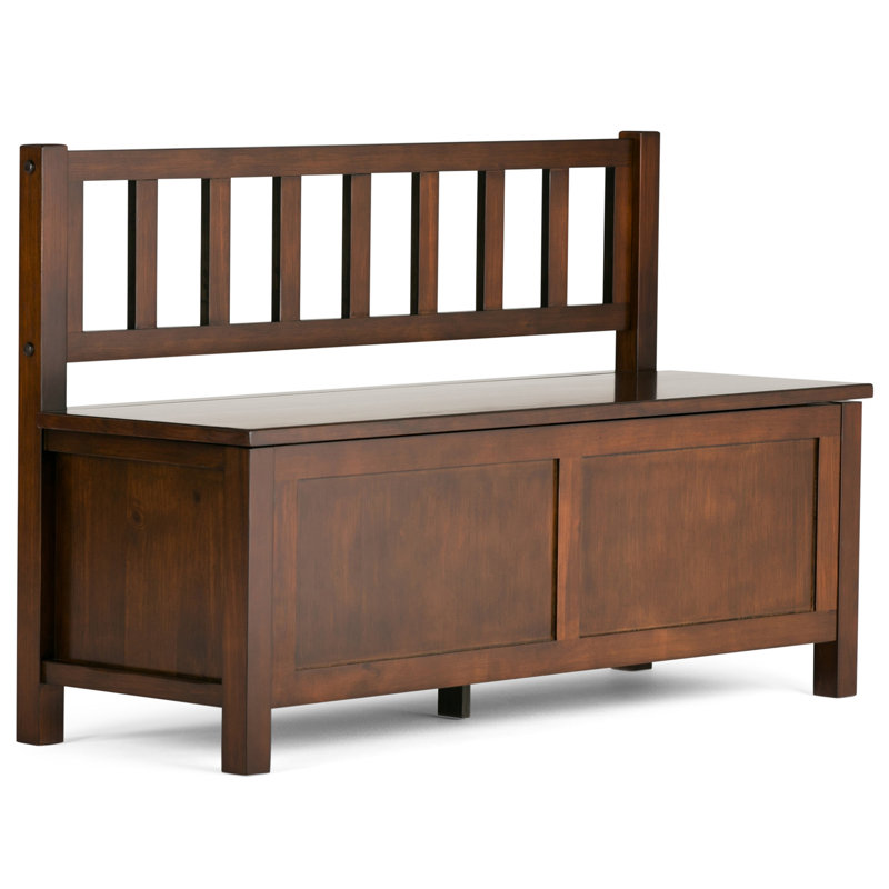Artisan 47"W Solid Wood Transitional Storage Bench with Lift-Up Lid and Decorative Side Panels, Medium Auburn Brown