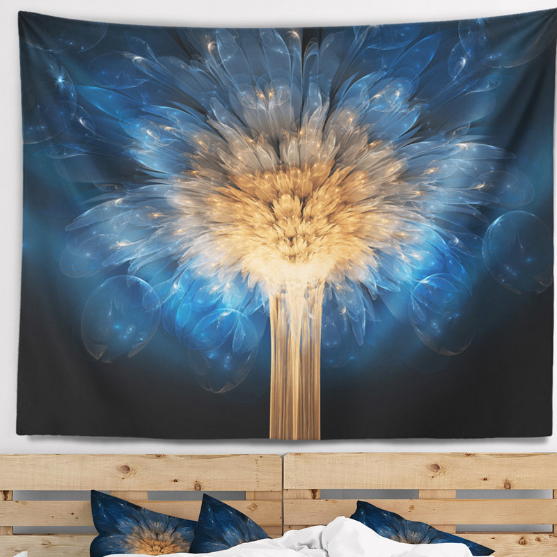 Tapisserie fleur de bleu dragon 3d fractal, H 50 po x l 60 po