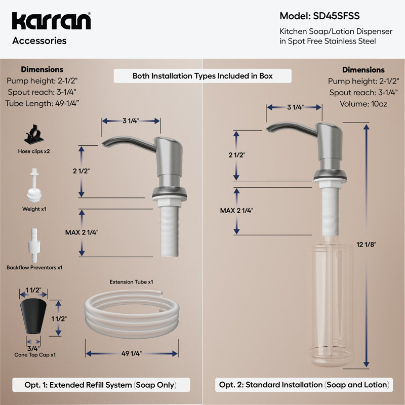 Karran SD45 Kitchen Soap/Lotion Dispenser in Spot Free Stainless Steel, Stainless Steel