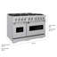 ZLINE Cuisinière au gaz 48 po avec plaque de cuisson 8 brûleurs DuoPro et deux fours en acier satiné ZLINE-128905007-128905010
