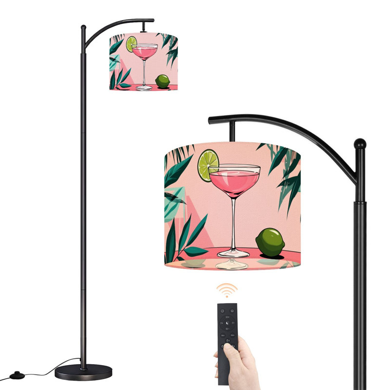 Lampe sur pied à arc avec abat-jour réglable, cocktail rose, lime, garniture de feuilles tropicales, lampe sur pied à 3 températures de couleur à intensité variable avec interrupteur au pied pour la décoration du bar de la cuisine café