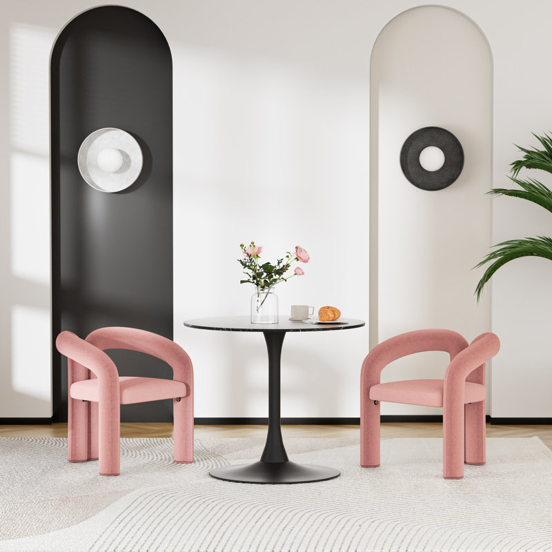 Ensemble de table de salle à manger 3 pièces, table de salle à manger à piédestal et 2 chaises d'appoint, Rose