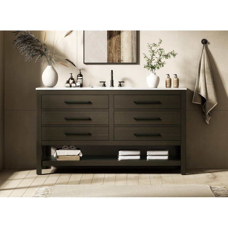 Meuble-lavabo simple 54 po_Moderne_VF60554, Brun moka, 60"