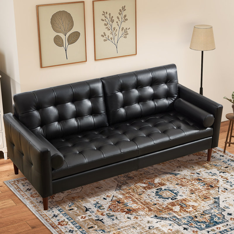 Amariyon 80" Genuine Leather Sofa, Black