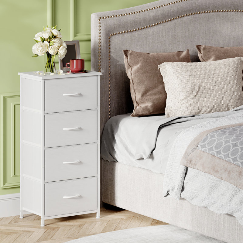  Commode pour chambre à coucher avec 4 tiroirs, commode de rangement avec bacs en tissu amovibles pour le placard, le chevet, le vestibule, le couloir, le vestibule, blanc
