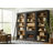 Olszewski Three 8' Tall Bookcase Wall With Fireplace and Ladder, Storage Organizer, Black