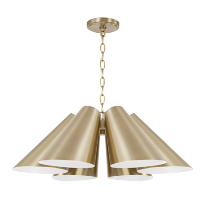 27.75" W x 8.5" H 6-Light Modern Pendant in Matte Brass with Painted White Interior