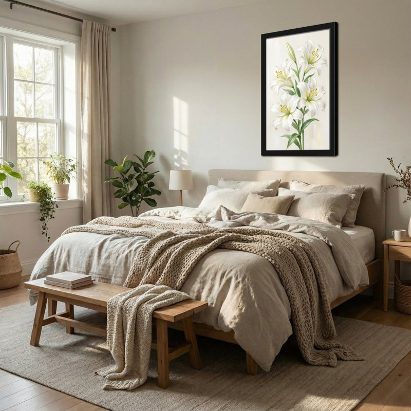 Plantes et fleurs Fleurs de lys blanc avec feuilles vertes, H 18 po x l 12 po