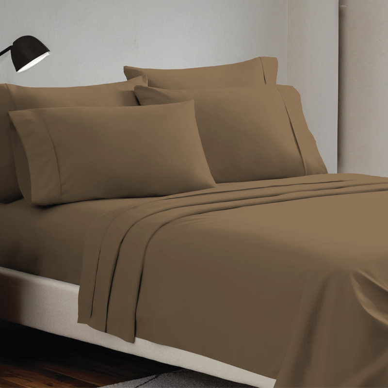 Paarizaat 8000 Series Microfiber 4-Piece Bed Sheet Set, Deep Pocket Sheets Queen, Light Grey, Camel