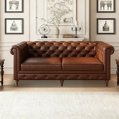 Brown Genuine Leather Standard Sofa cushion Loveseat