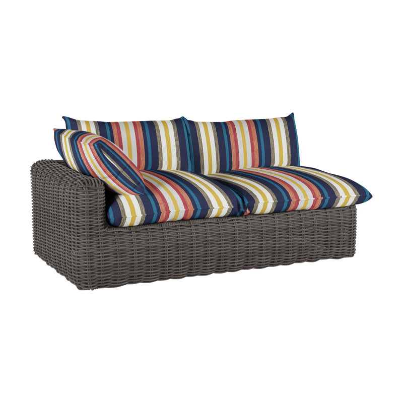 Montecito 75.25" Wide Outdoor Wicker Right Hand Facing Loveseat with Cushions, Intermix Bark, Welt, Slate Gray