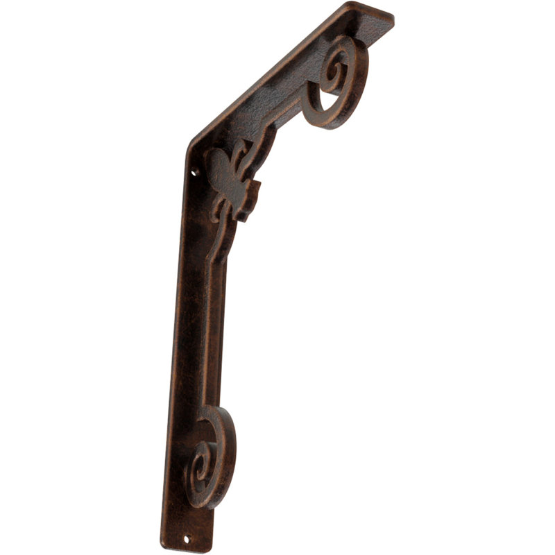Support en fer forgé Fleur De Lis, Cuivre antique, H 10 po x l 1,5 po x P 7,5 po