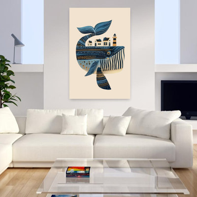 Baleine fantaisiste, village serein, baleine fantaisiste, océan côtier, art mural