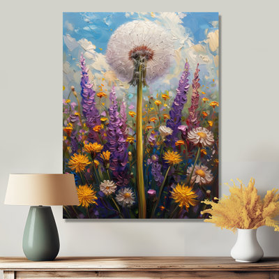 Pissenlit blanc blanc mauve d'été I - art mural pissenlit