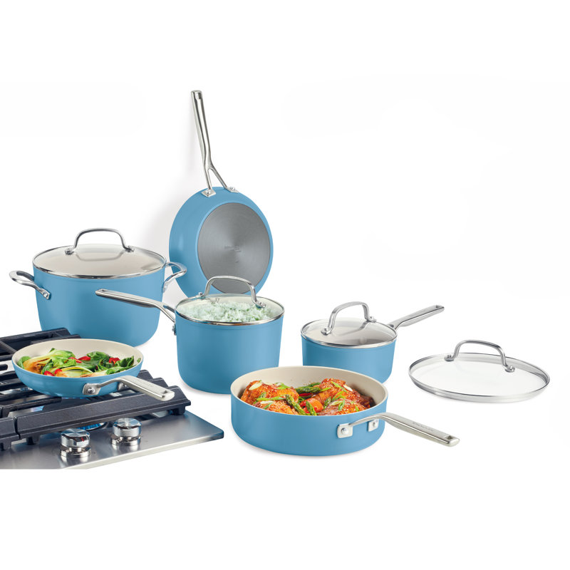 Ensemble 10 pièces KitchenAid à anodisation dure - pistache, Bleu