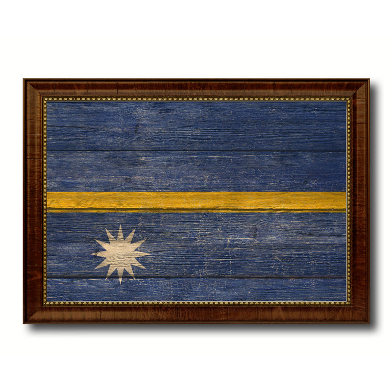 Drapeau campagnarde nauru-impression encadrée sur toile encadrée, H 27 po x l 39 po x P 1 po, Encadrement brun
