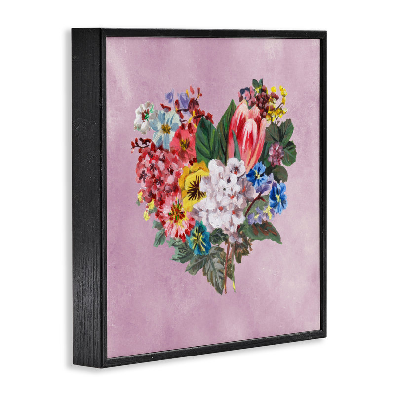 Giclée encadrée de fleurs de jardin en forme de cœur, design par Melissa Wang, H 12 po x l 12 po, Giclée encadrée noir minuit