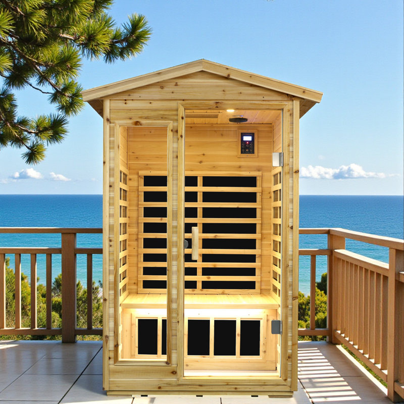 KISRAIS XATC1025 Upgraded Version Outdoor Sauna 2 Person Low EMF Far Infrared Sauna with Chromotherapy Lights, Reading Lights, RLT & NIR Light, Bluetooth Speakers | Indoor/Outdoor Dry Heat Sauna for Home & Gym – Made from Canadian Old Fir