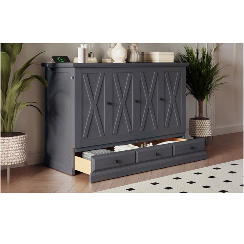 Armoire-lit avec commode en pin massif avec station de charge