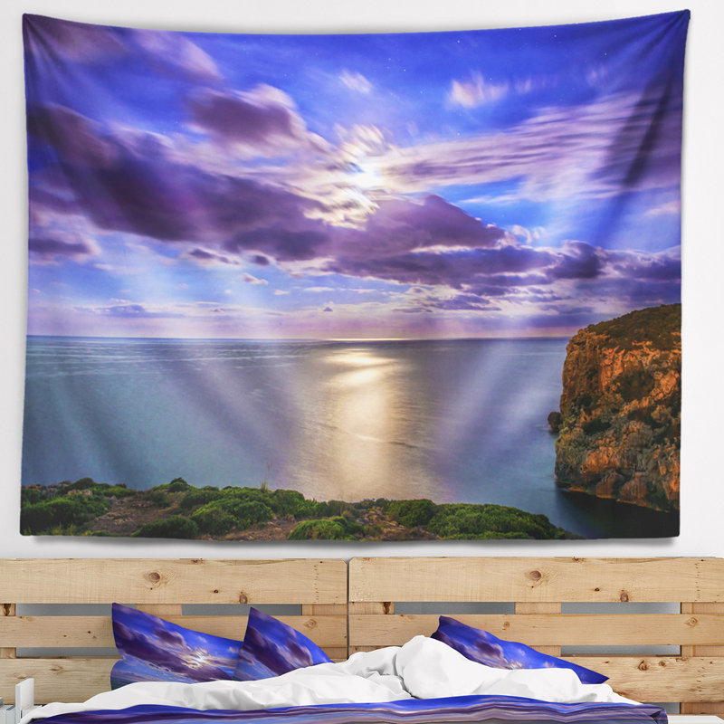 Lune de paysage marin reflétant une tapisserie bleue, H 32 po x l 39 po
