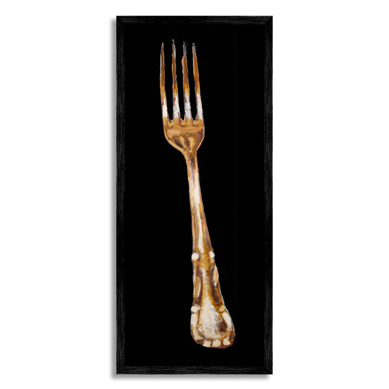 Fourchette de cuisine, argenterie, coutellerie, peinture, fond noir, H 24 po x l 10 po x P 1,5 po