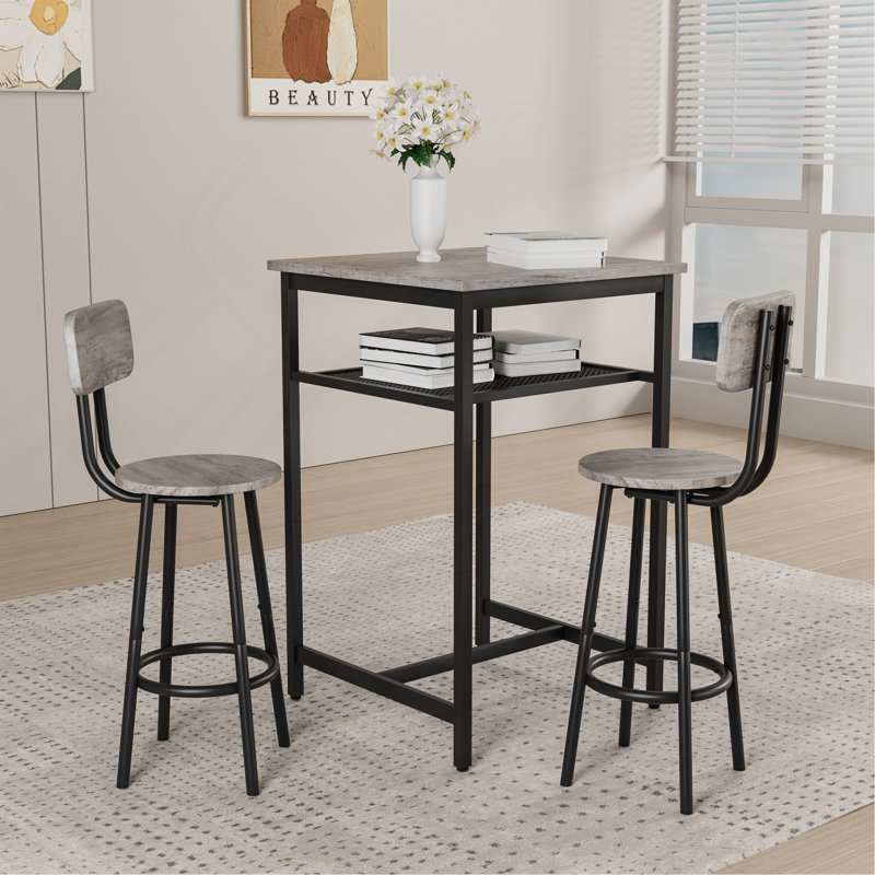 Bar Table, Equipped With 2 Bar Stools , With Backrest And Partition