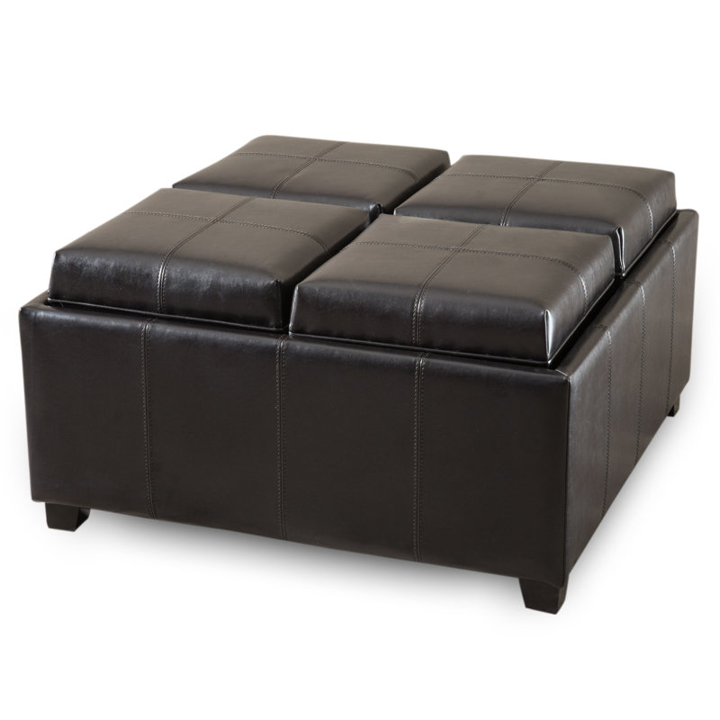 Repose-pieds carré en similicuir avec rangement de 35 po Jaymee-Lynn, Similicuir espresso