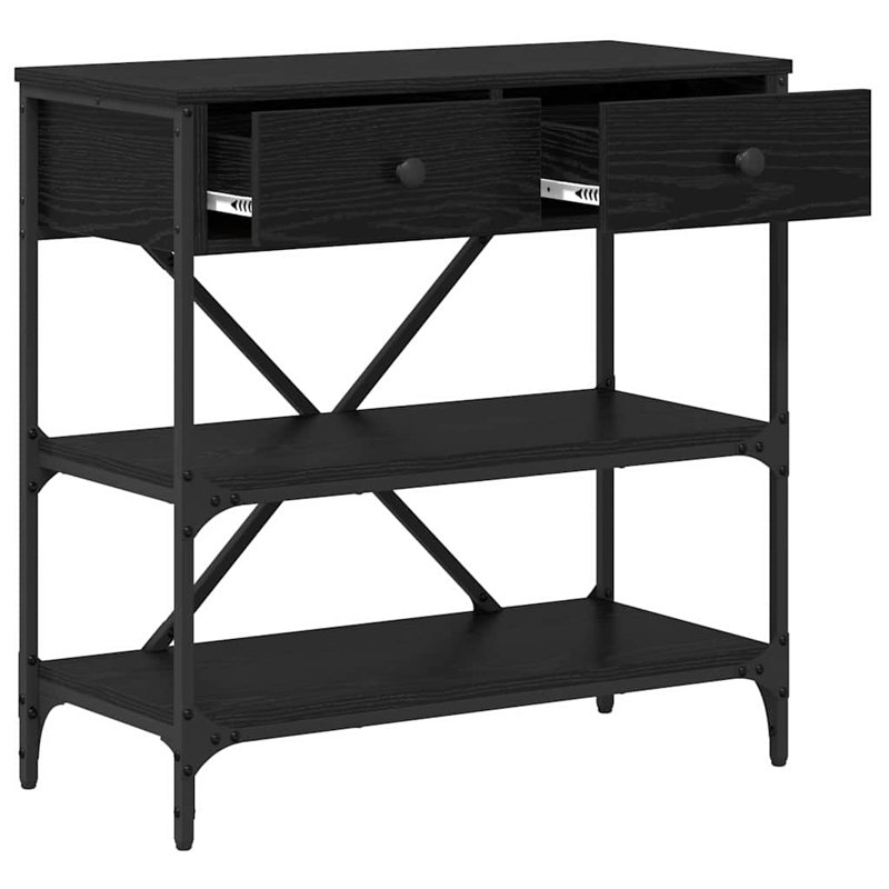  Console Table With Drawer With Shelf Old Engineered, Black Oak, 75cm H x 75cm W x 34.5cm D